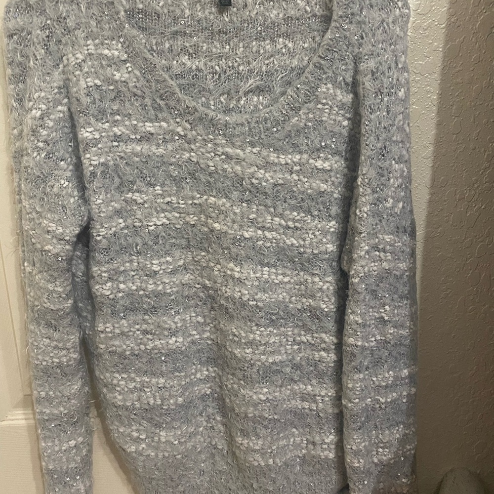 Apt. 9 Sequin Eyelash Knit Sweater Dusty Blue Shimmer Soft Large
